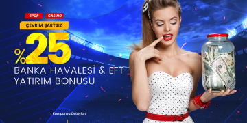 Tarabet %25 Çevrimsiz Banka Havalesi ve EFT Bonusu tarabet-havale